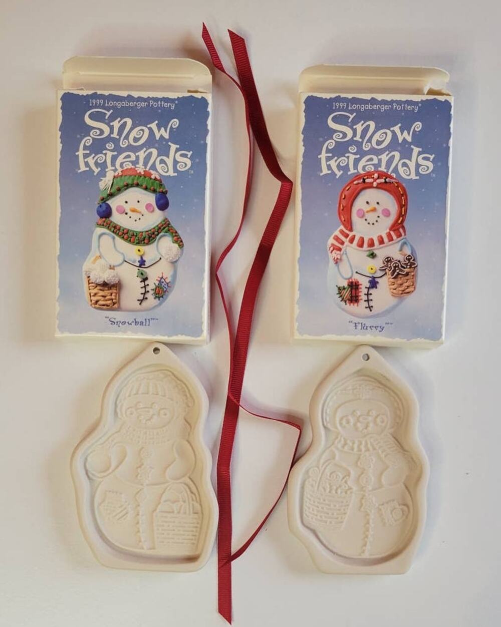 Longaberger 1999 Snow Friends Snowman Cookie Molds Ornament Set NIB Christmas